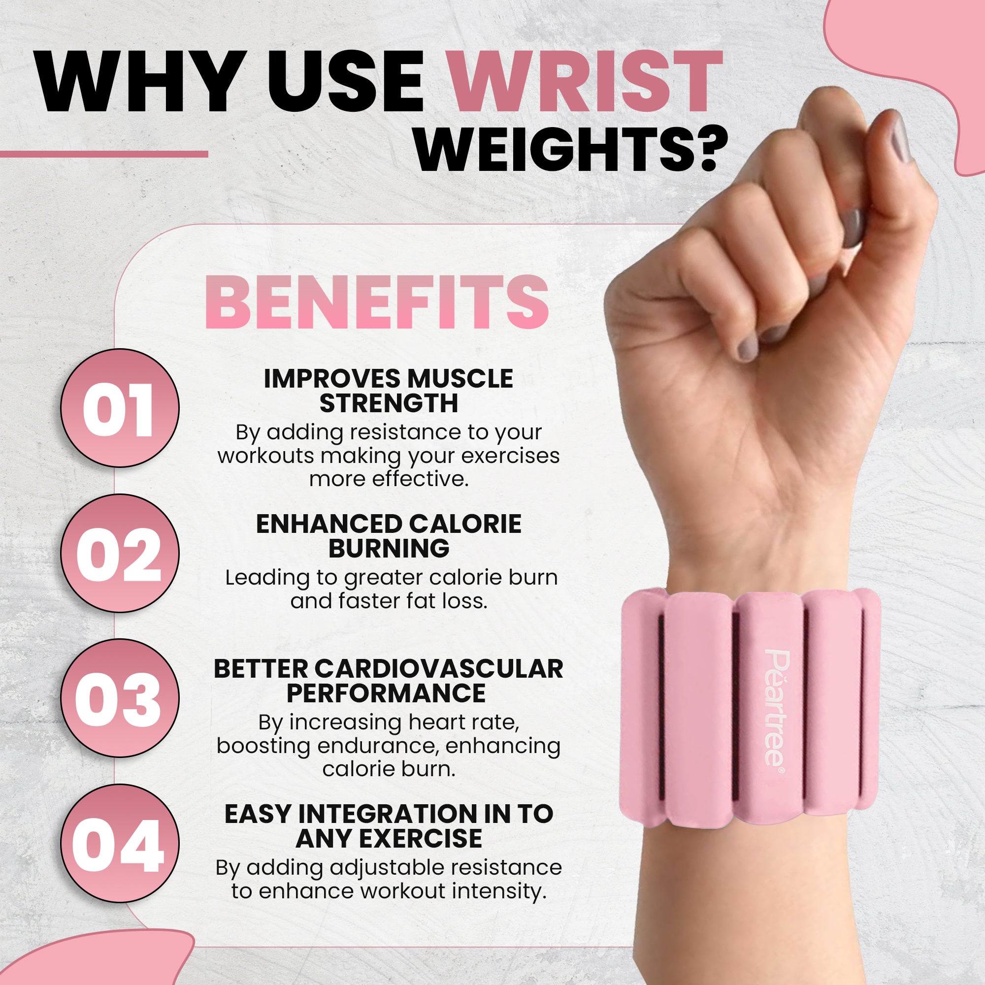 EASY-W8 Pink 1KG – Adjustable Ankle & Wrist Weights