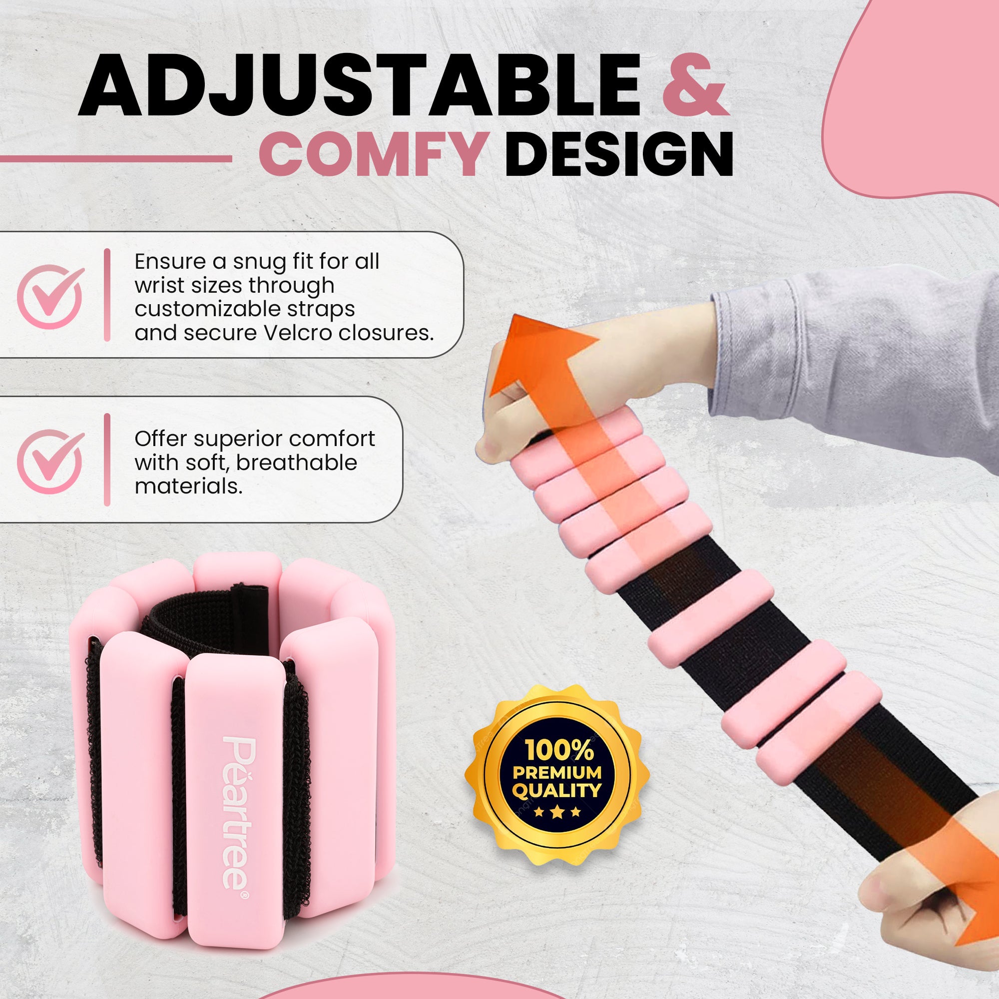 EASY-W8 Pink 1KG – Adjustable Ankle & Wrist Weights