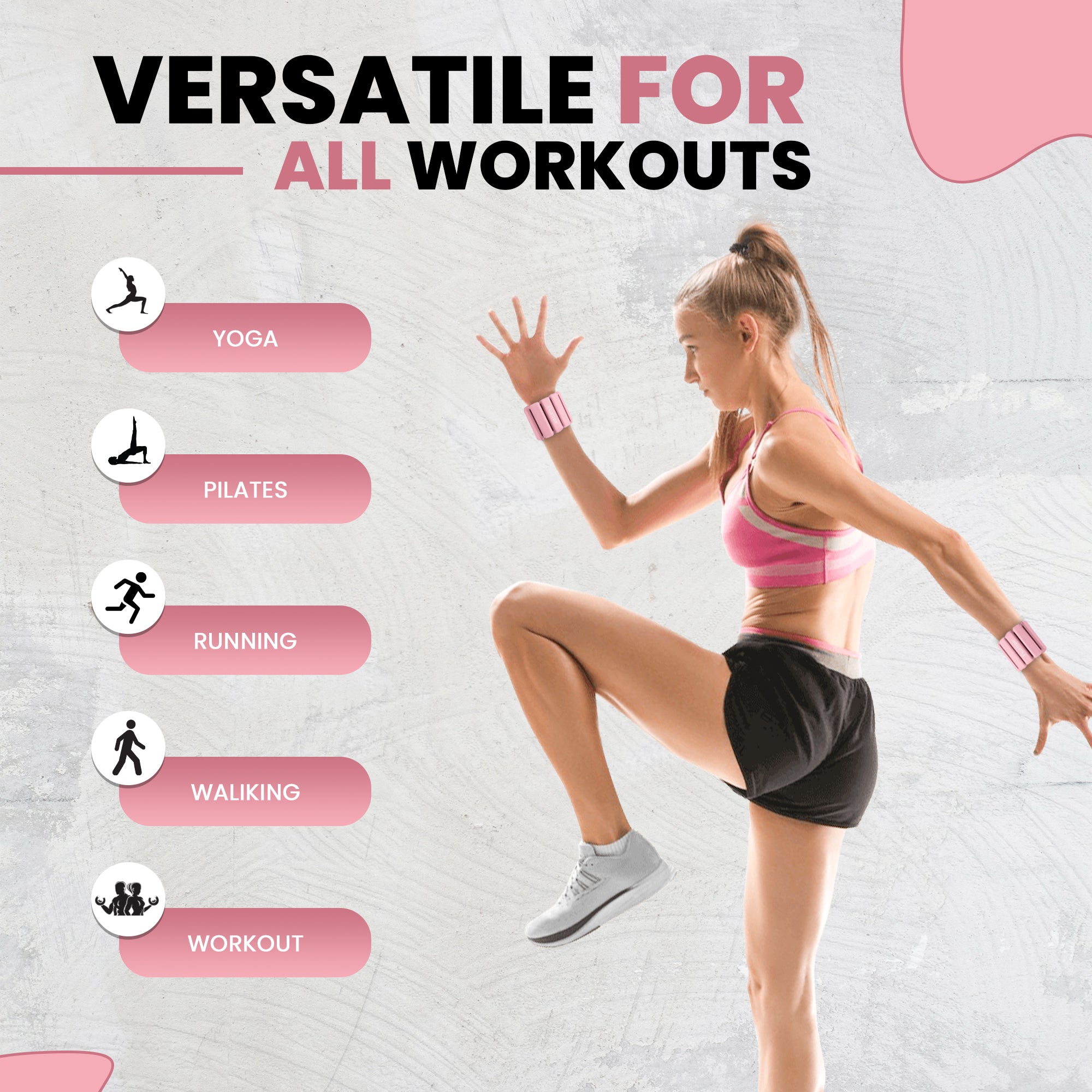 EASY-W8 Pink 1KG – Adjustable Ankle & Wrist Weights