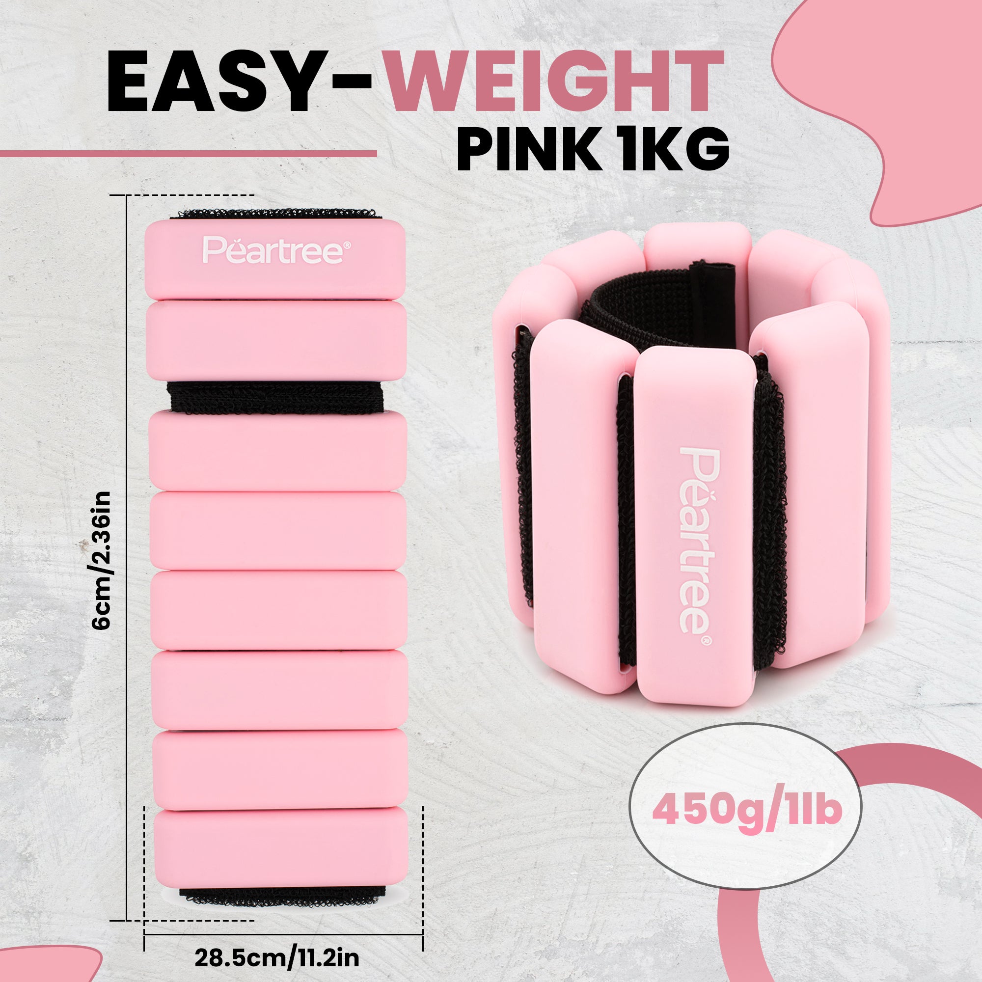 EASY-W8 Pink 1KG – Adjustable Ankle & Wrist Weights